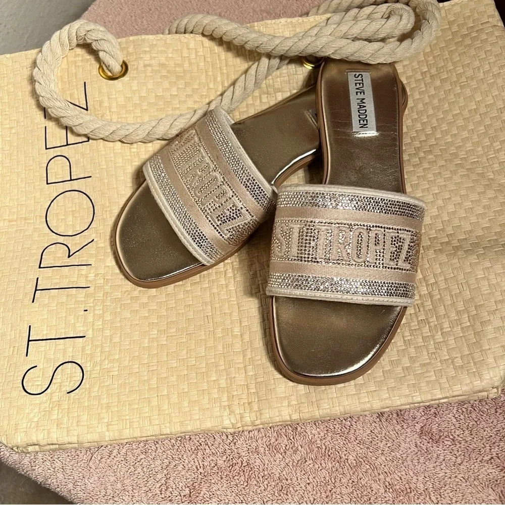 Steve Madden Gold Metallic Slide Sandals Size 7 Medium
